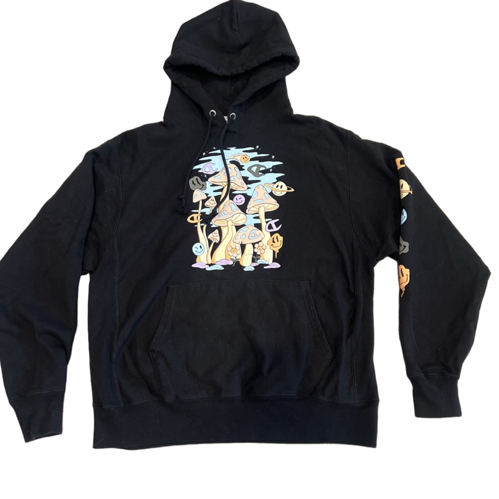 Champion Reverse Weave Trippy Mushroom graphic Black Hoodie